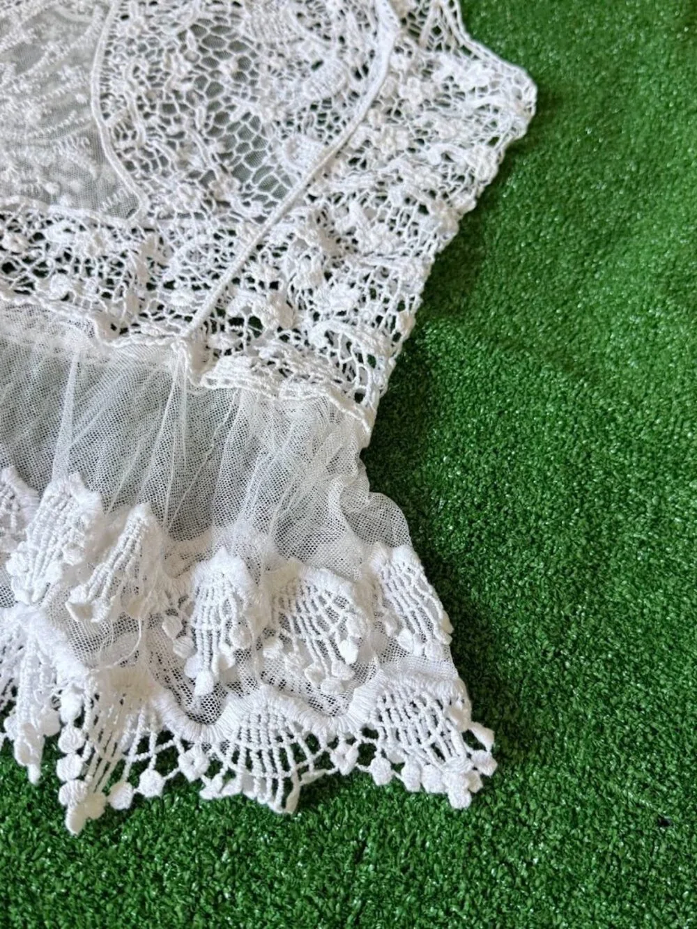 Roommates Boho Ivory Crochet Lace Sheer Tank Top Festival Cover Up Plus Size 3X - Picture 10 of 14